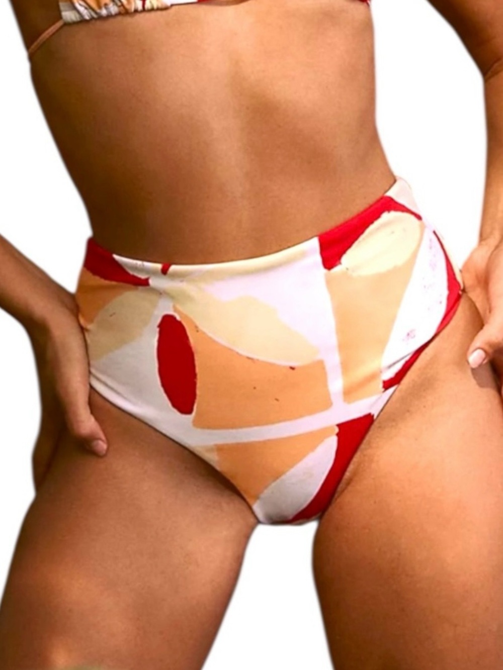 Zulu & Zephyr Sunset Tile High Waist Full Brief Bikini Bottom 8 NWT